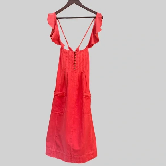 NWT 🆕 Anthropologie Pilcro XSP Flutter Sleeve Midi Dress - Redish Orange - Picture 5 of 12